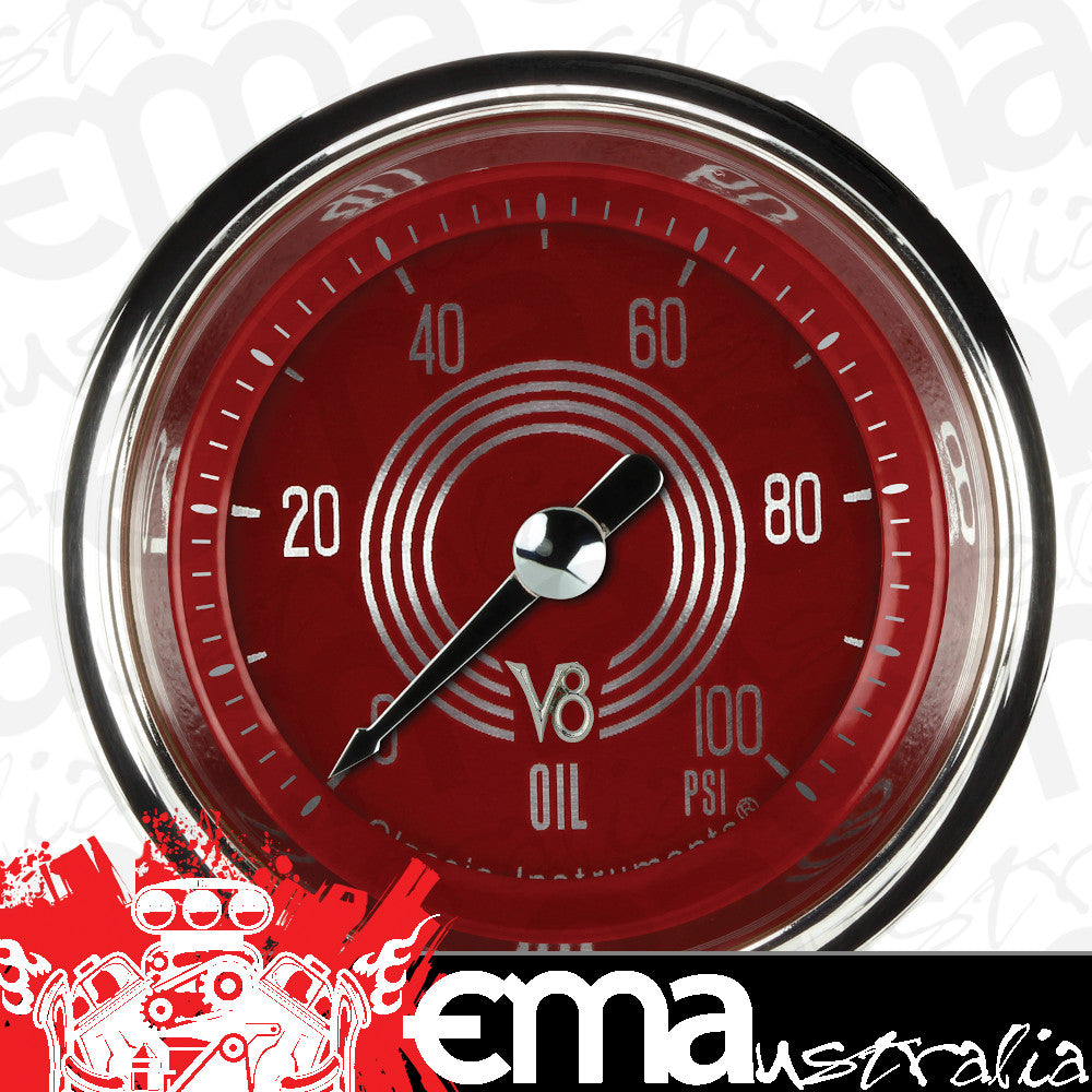 Classic Instruments V8RS181SHC V8 Red Steelie 2-1/8" Full Sweep Oil Pressure 1