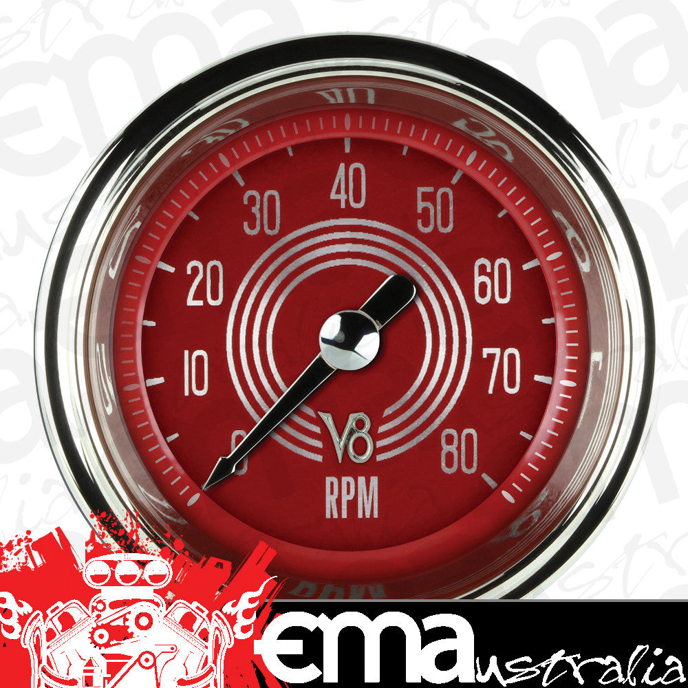 Classic Instruments V8RS183SHC V8 Red Steelie 2-1/8" Tachometer