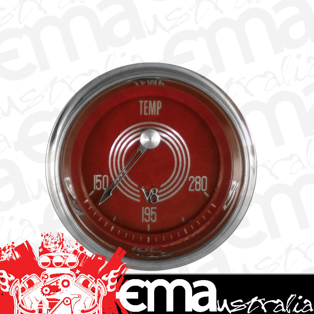 Classic Instruments V8RS26SHC V8 Red Steelie - Water Temp Gauge 2-1/6"