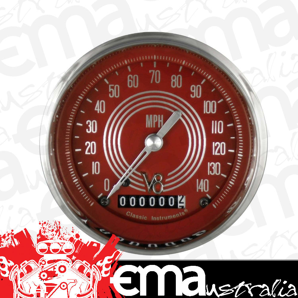 Classic Instruments V8RS55SHC V8 Red Steelie 3-3/8" Speedometer 140 MPH