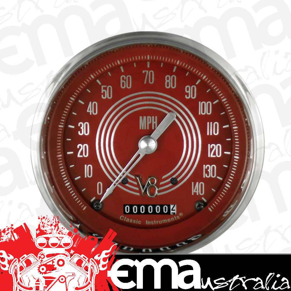Classic Instruments V8RS56SLC V8 Red Steelie - Speedometer Gauge 4-5/8"