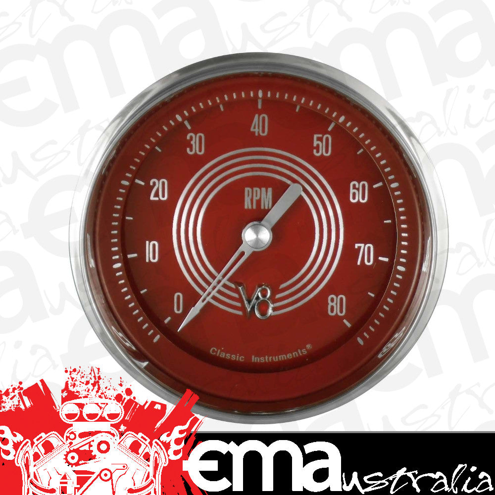 Classic Instruments V8RS80SHC V8 Red Steelie - Tachometer 8K RPM 3-3/8"