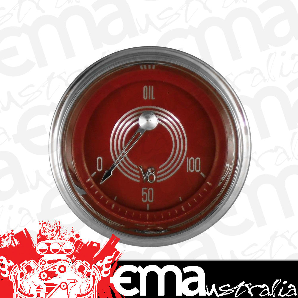 Classic Instruments V8RS81SHC V8 Red Steelie - Oil Pressure Gauge 2-1/8"