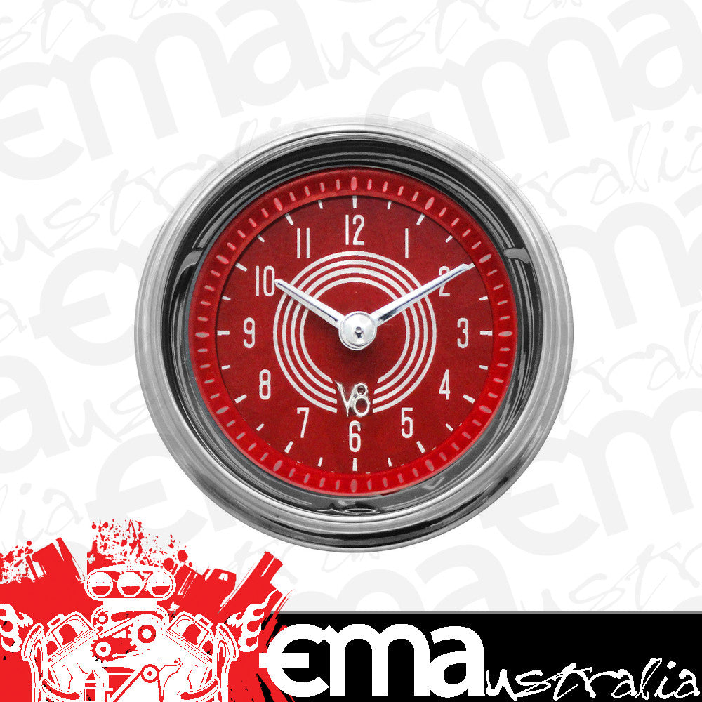 Classic Instruments V8RS90SHC V8 Red Steelie - Clock Gauge 2-1/8"