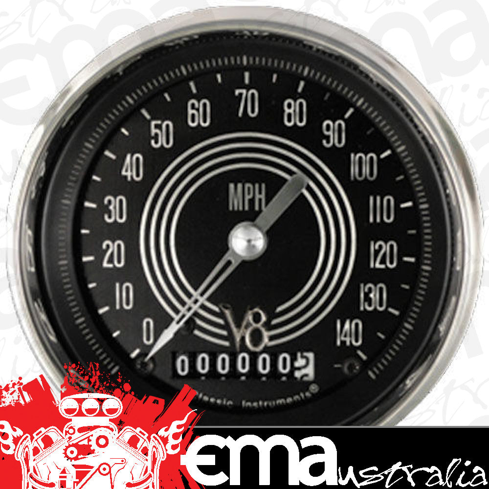 Classic Instruments V8SR55SHC V8 Speedster 3-3/8" Speedometer 140 MPH