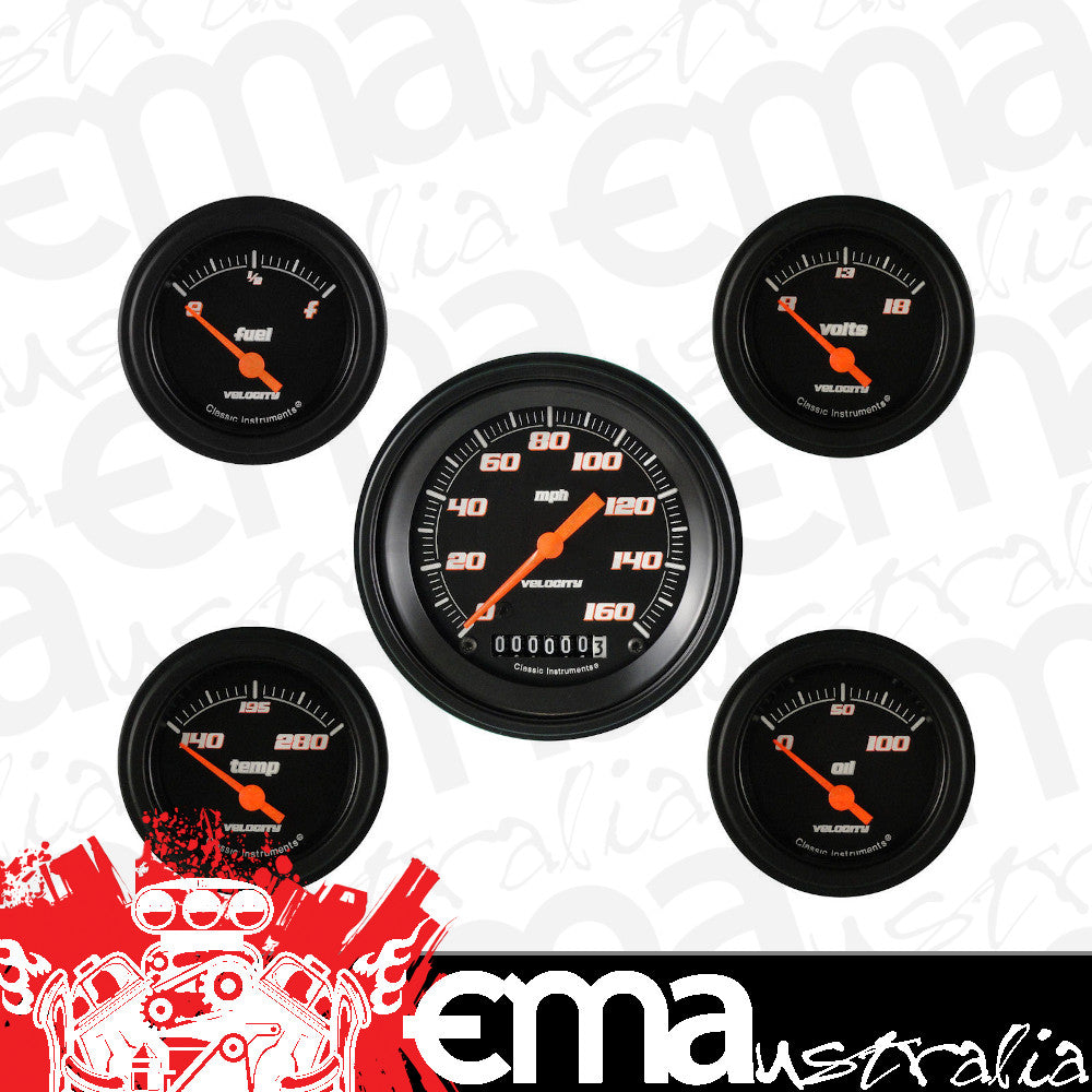 Classic Instruments VS00BBLF Velocity Black - 5 Gauge Set 3-3/8" Speedo, 2-1/18" Fuel, Oil, Temp, Volts