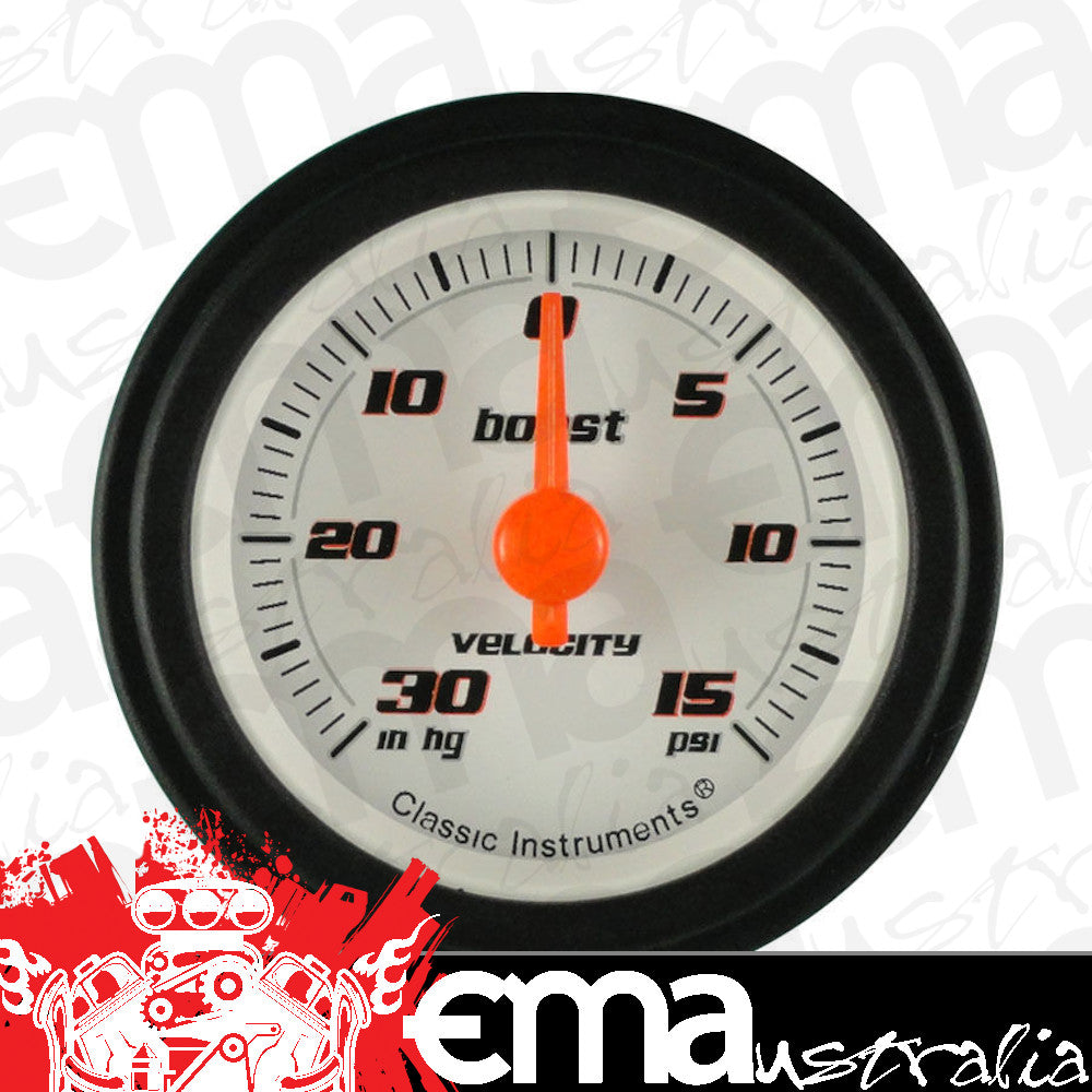 Classic Instruments VS08WBLF Velocity White - Boost Gauge 2-1/8"