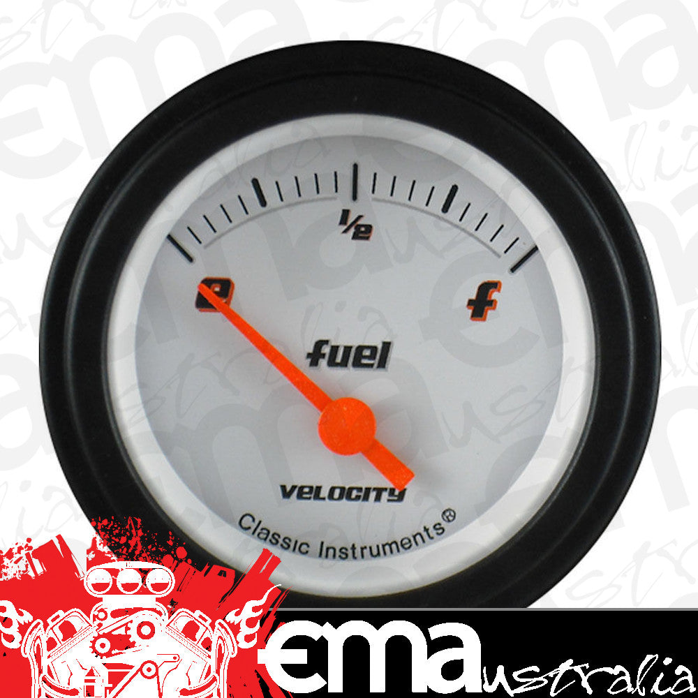 Classic Instruments VS09WBLF Velocity White - Fuel Gauge 240-33 OHM 2-1/8"