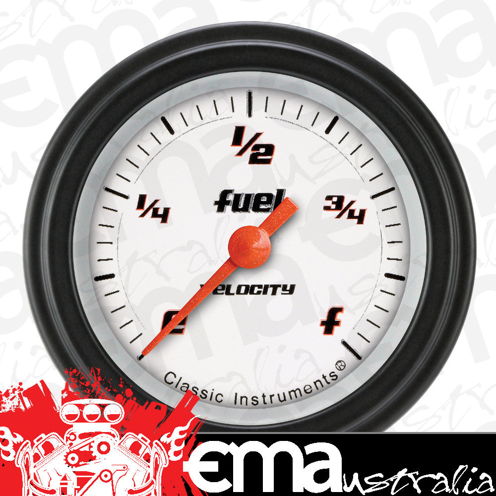Classic Instruments VS109WBLF Velocity White - Programmable Fuel Gauge 2-1/8"