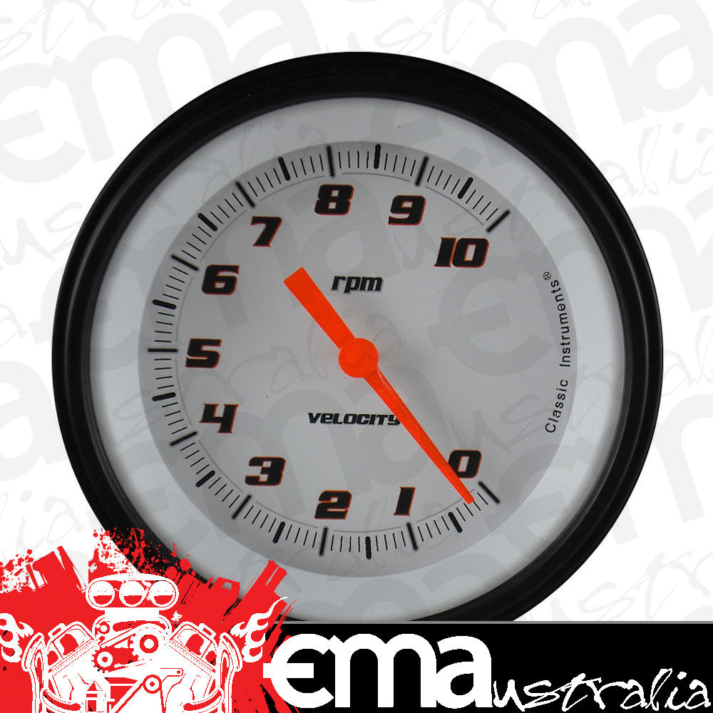 Classic Instruments VS10WBLF Velocity White - Tachometer 10K RPM 3-3/8"