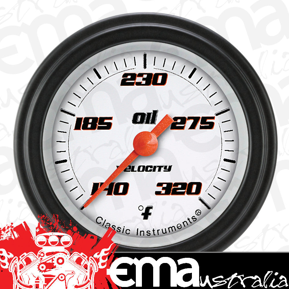 Classic Instruments VS128WBLF Velocity White - Oil Temp Gauge Full Sweep 2-1/8"