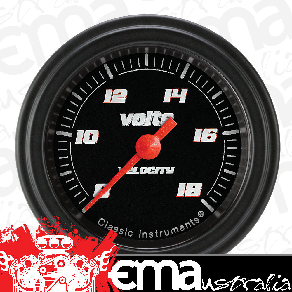 Classic Instruments VS130BBLF Velocity Black - Volt Gauge Full Sweep 2-1/8"