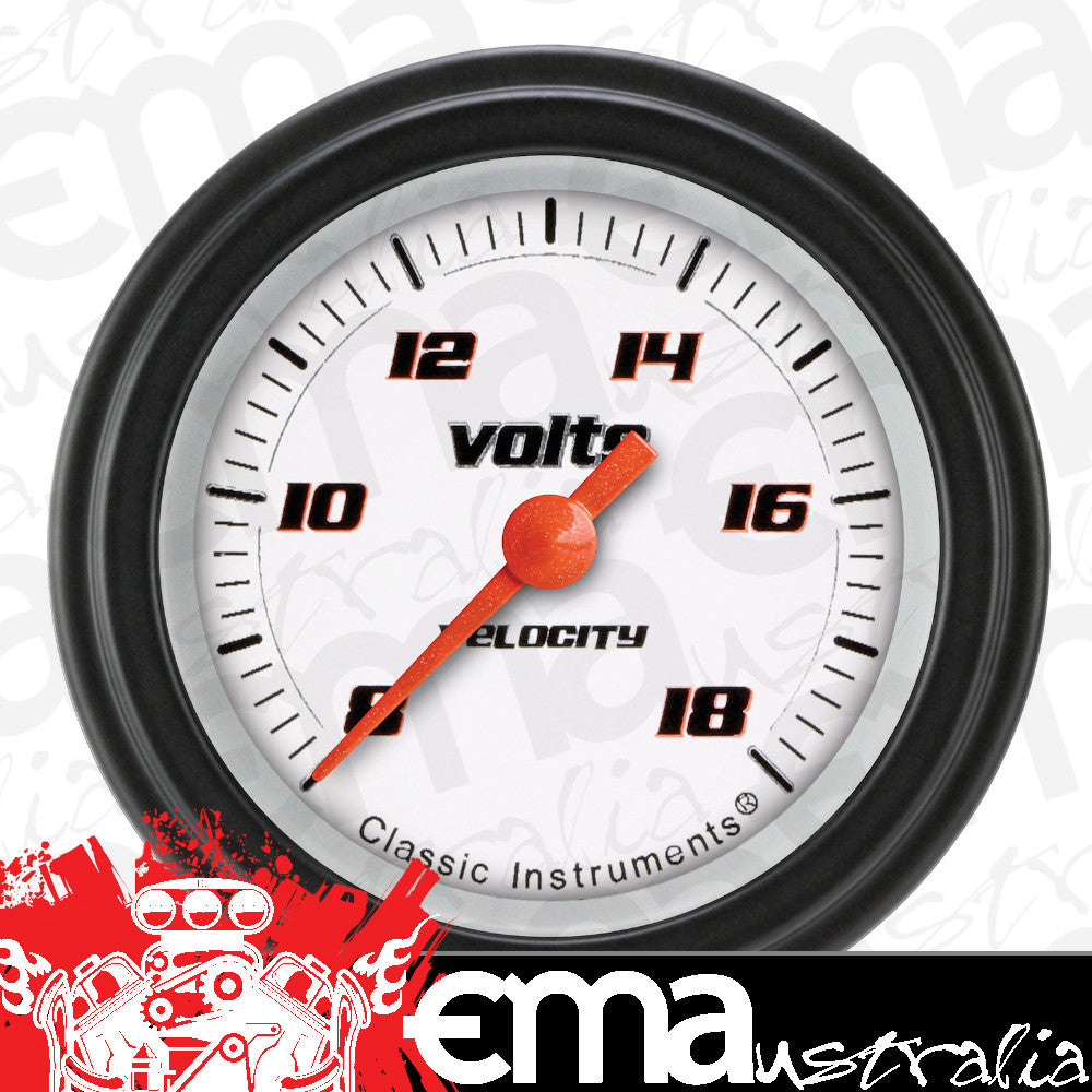 Classic Instruments VS130WBLF Velocity White - Volt Gauge Full Sweep 2-1/8"