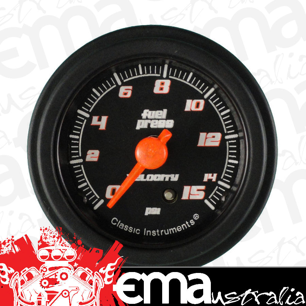 Classic Instruments VS15BBLF Velocity Black - Fuel Pressure Gauge 15 PSI 2-1/8"