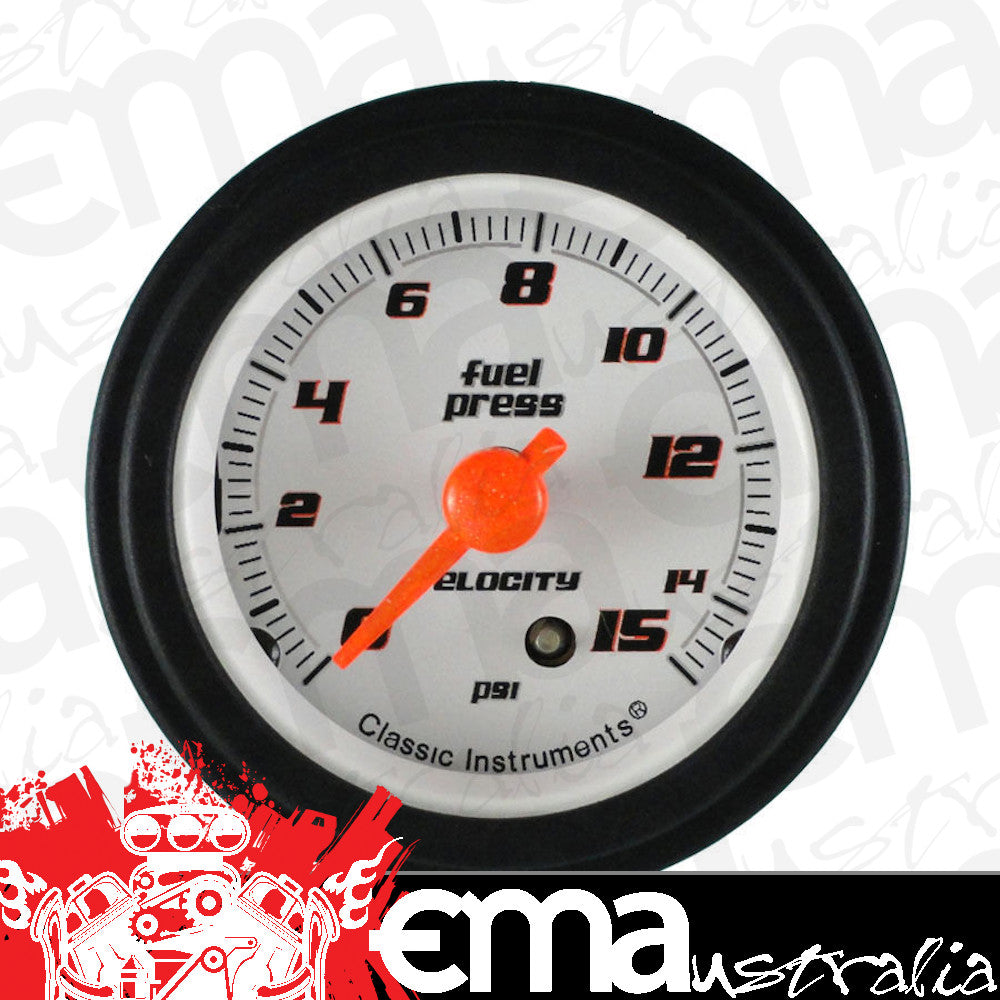 Classic Instruments VS15WBLF Velocity White - Fuel Pressure Gauge 15 PSI 2-1/8"