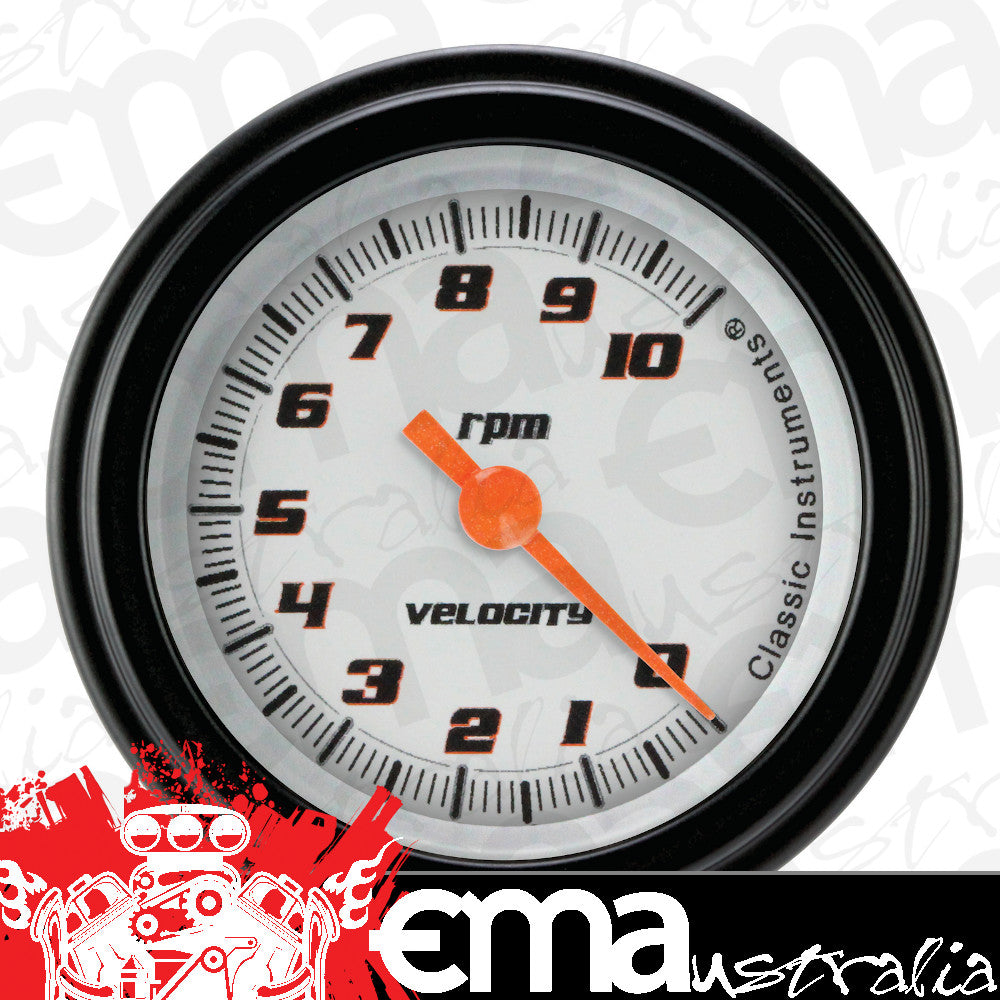 Classic Instruments VS183WBLF Velocity White w/ Black Bezel 2-1/8" Tachometer