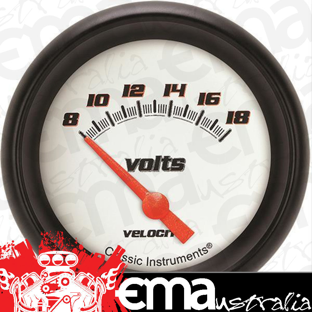 Classic Instruments VS230WBPF Velocity White 2 - 5/8" Volt Gauge Short Sweep 0 - 18v