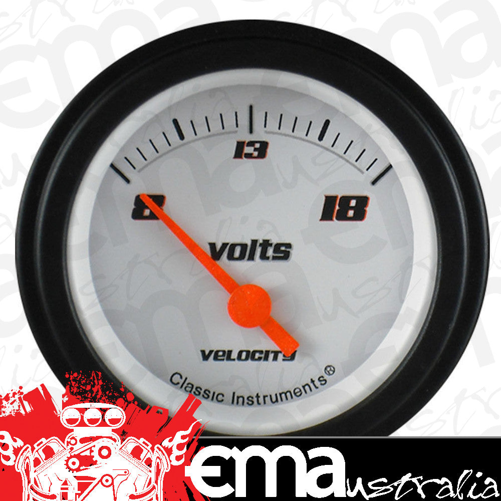 Classic Instruments VS30WBLF Velocity White - Volt Gauge 2-1/8"