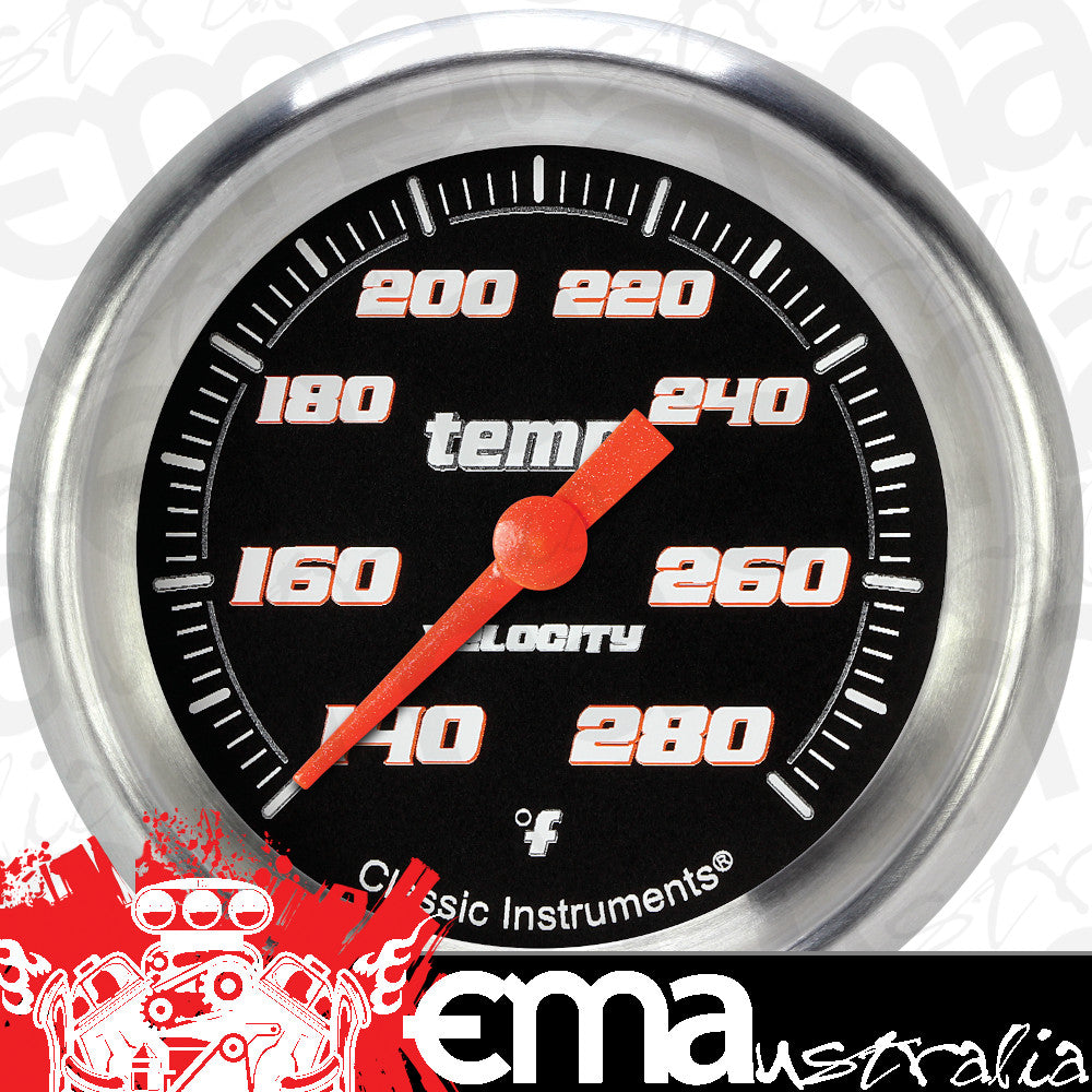 Classic Instruments VS326BAPF Velocity Black - Water Temp Gauge Full Sweep 2-5/8"