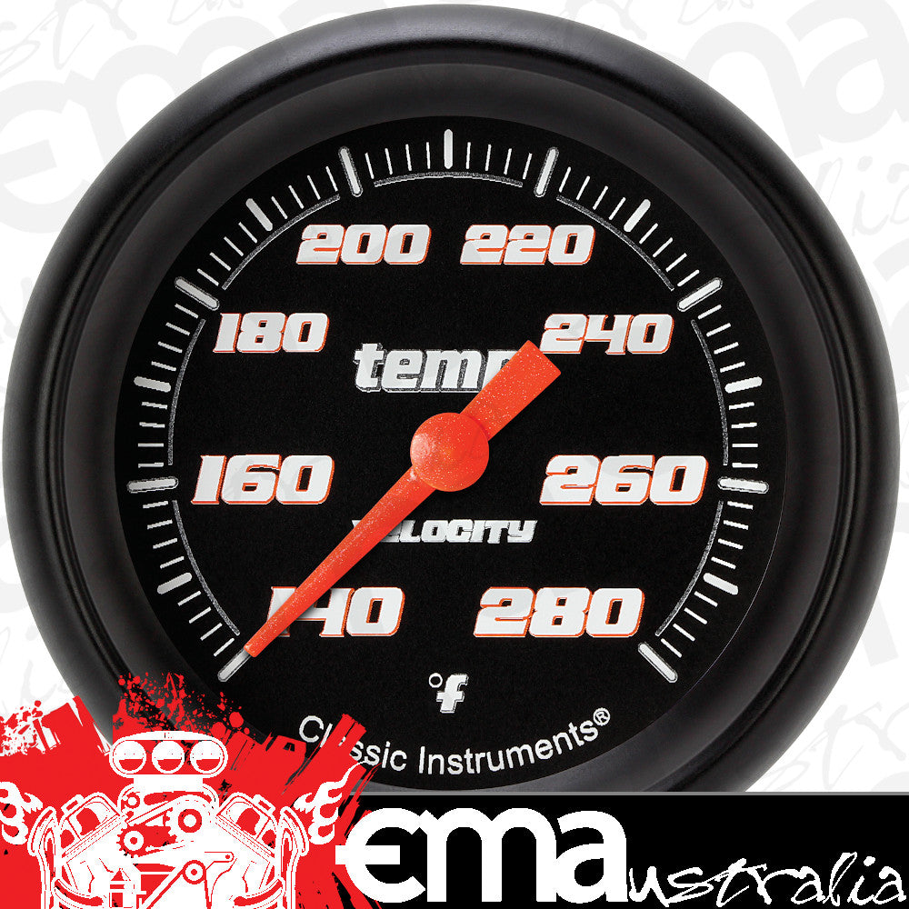 Classic Instruments VS326BBPF Velocity Black - Water Temp Gauge Full Sweep 2-5/8"
