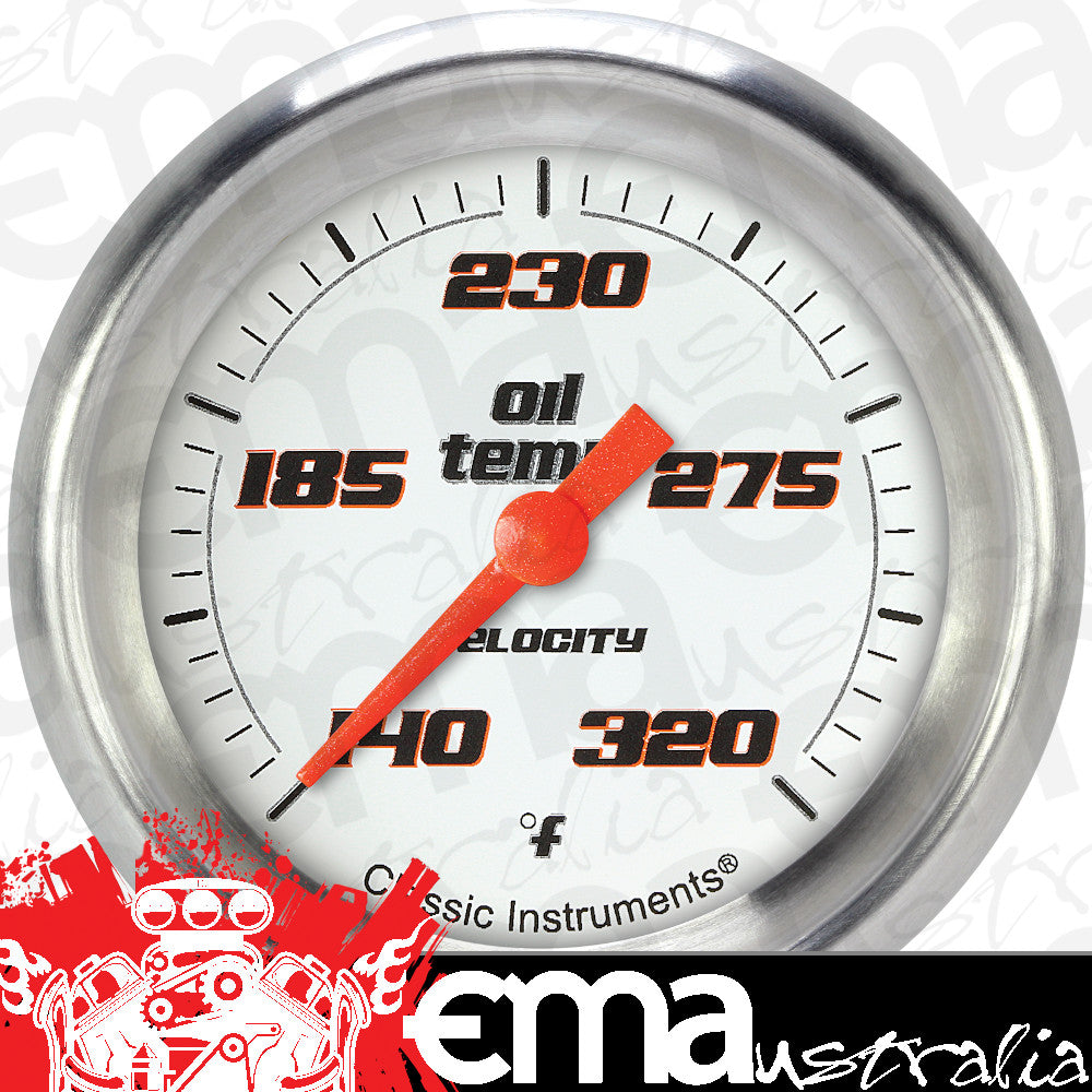 Classic Instruments VS328WAPF Velocity White 2 5/8" Oil Temperature Gauge