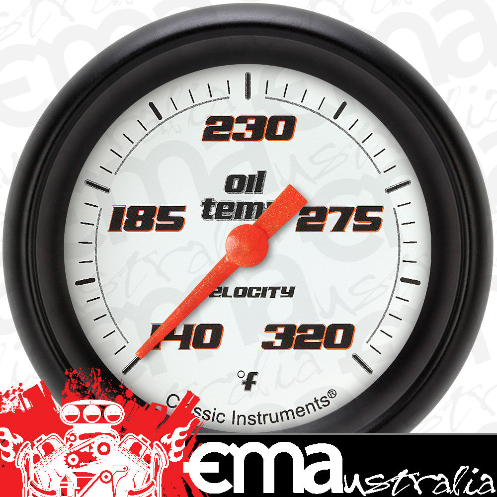 Classic Instruments | VS328WBPF | Velocity White 2 5/8" Oil Temperature Gauge
