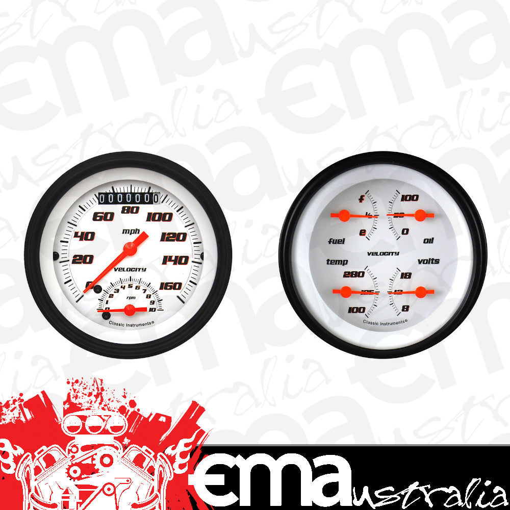 Classic Instruments VS32WBLF Velocity White w/ Black Bezel 3-3/8" Ultimate & Q