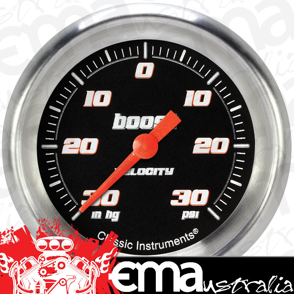 Classic Instruments VS341BAPF Velocity Black 2 5/8" Boost/Vac Gauge