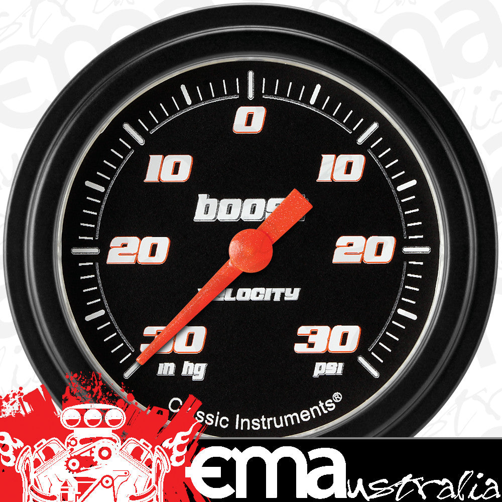 Classic Instruments VS341BBLF Velocity Black 2 5/8" Boost/Vac Gauge