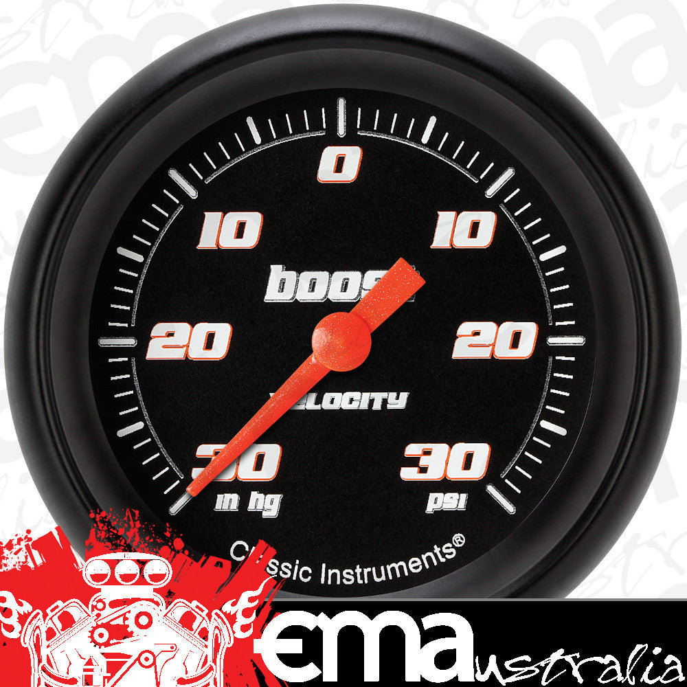 Classic Instruments VS341BBPF Velocity Black 2 5/8" Boost/Vac Gauge