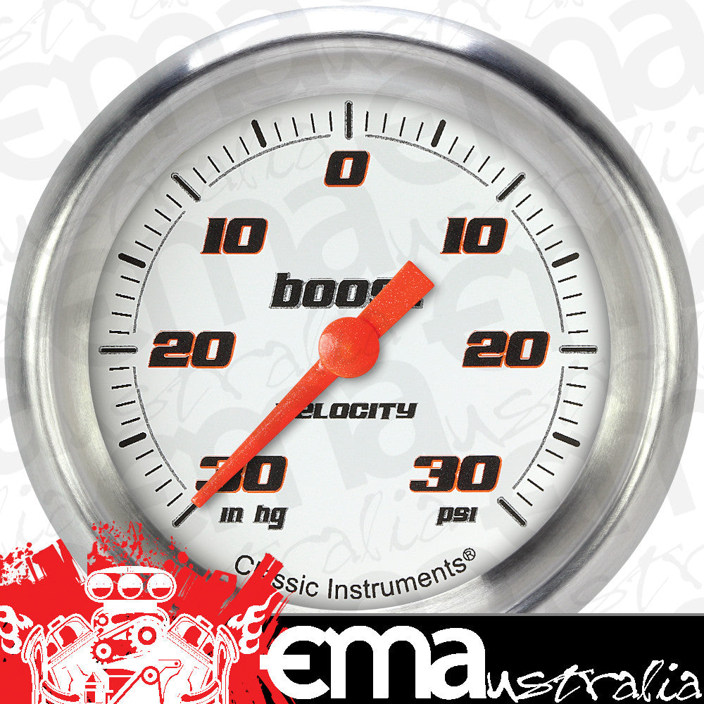 Classic Instruments VS341WAPF Velocity White 2 5/8" Boost/Vac Gauge