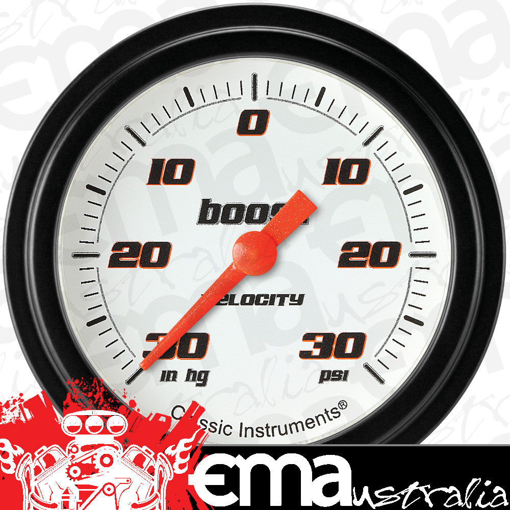 Classic Instruments VS341WBLF Velocity White 2 5/8" Boost/Vac Gauge