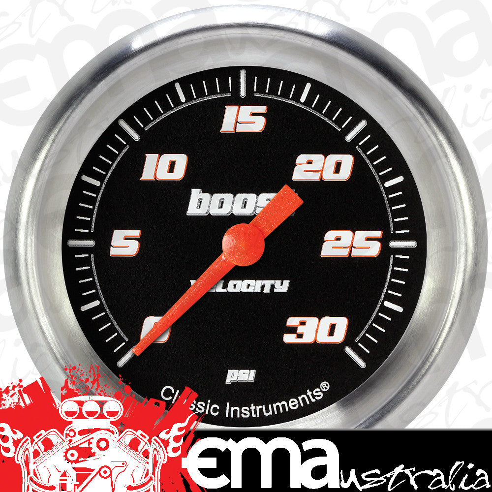 Classic Instruments VS342BAPF Velocity Black 2 5/8" Boost Gauge, 30 psi