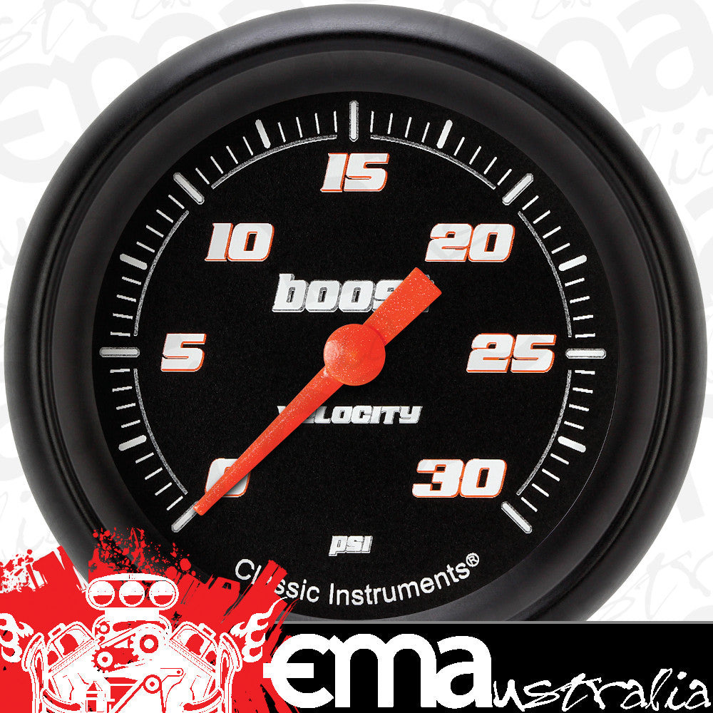 Classic Instruments VS342BBPF Velocity Black 2 5/8" Boost Gauge, 30 psi