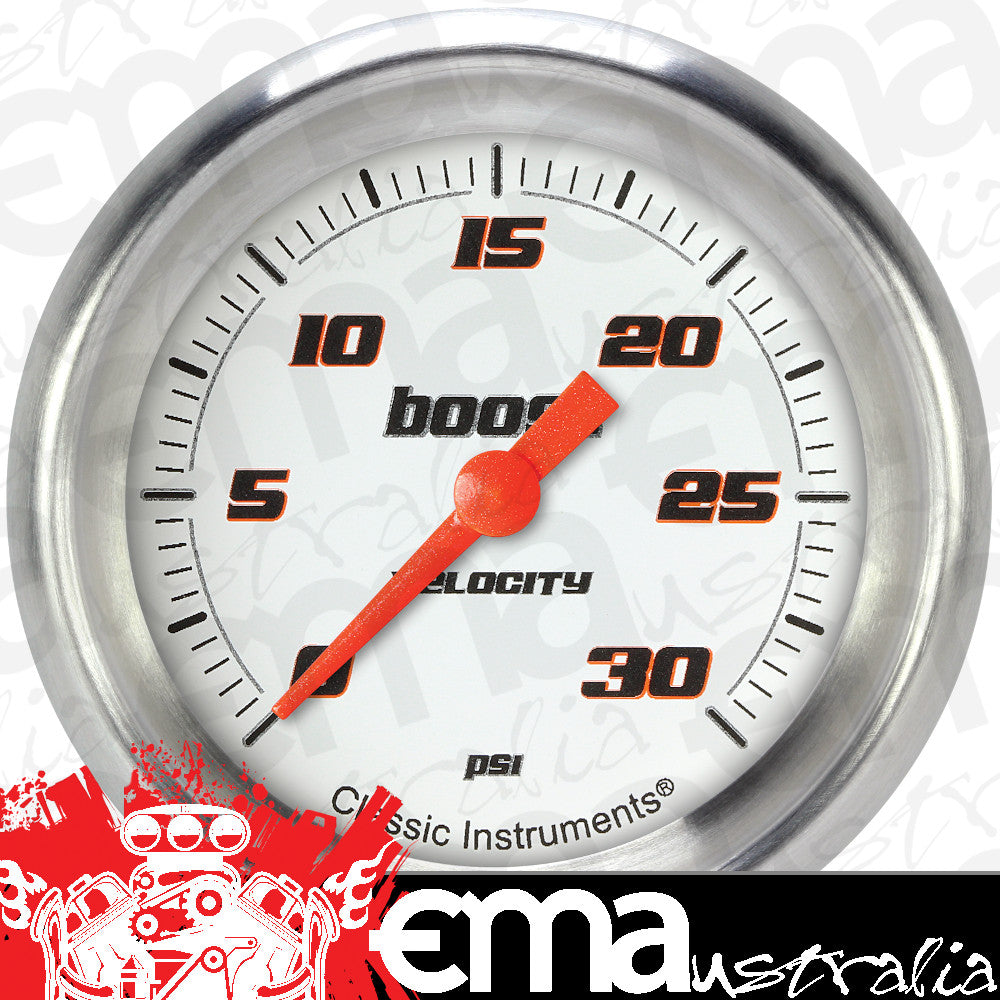 Classic Instruments VS342WAPF Velocity White 2 5/8" Boost Gauge, 30 psi