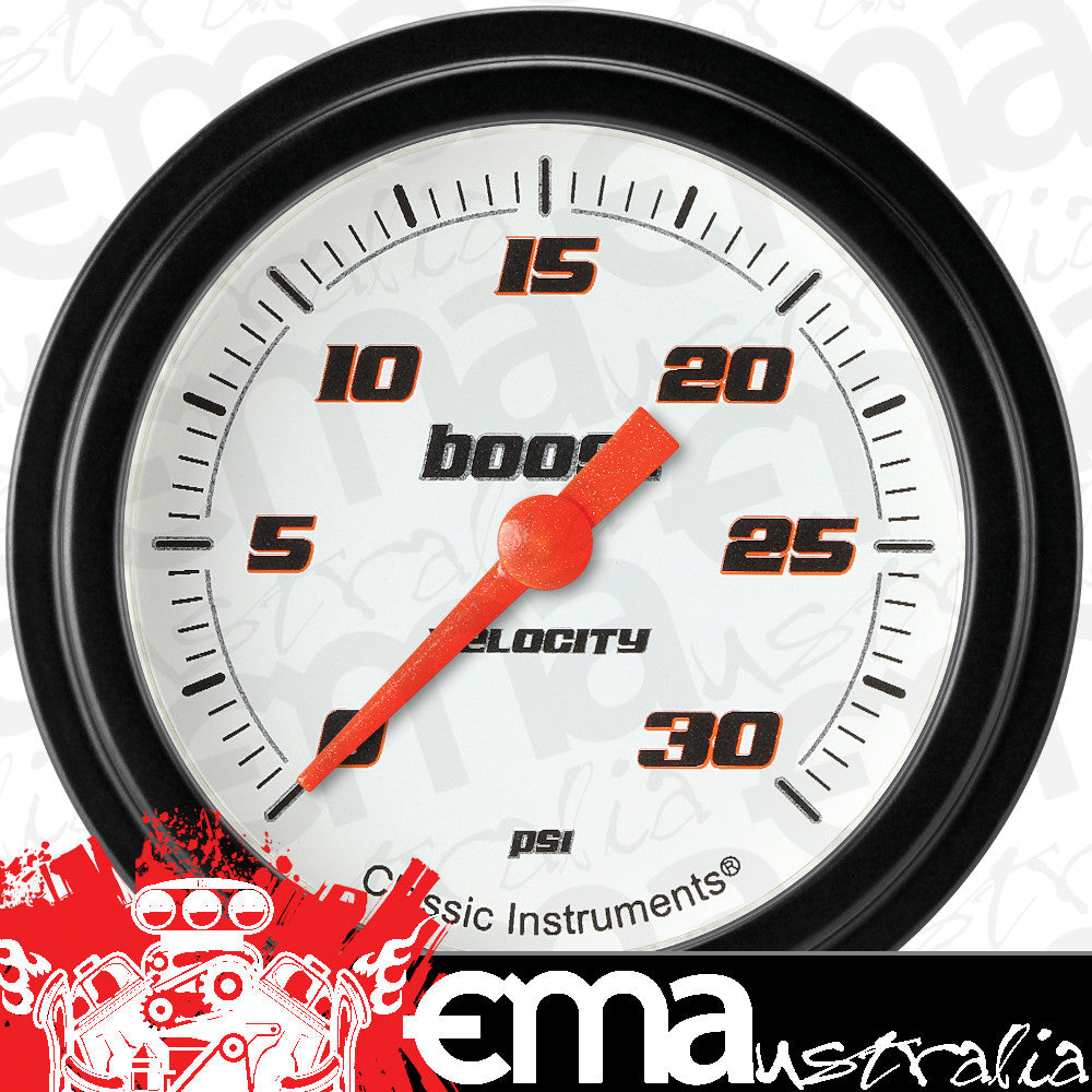 Classic Instruments VS342WBLF Velocity White 2 5/8" Boost Gauge, 30 psi