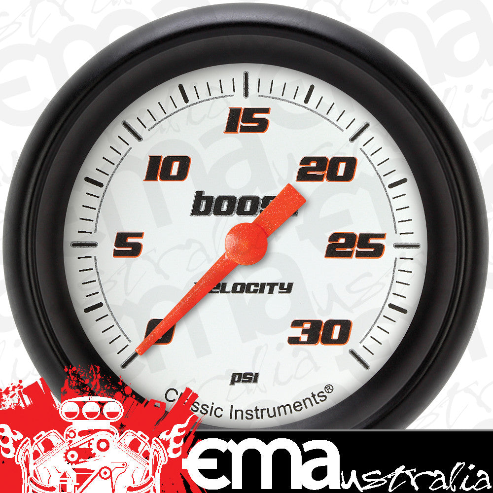 Classic Instruments VS342WBPF Velocity White 2 5/8" Boost Gauge, 30 psi