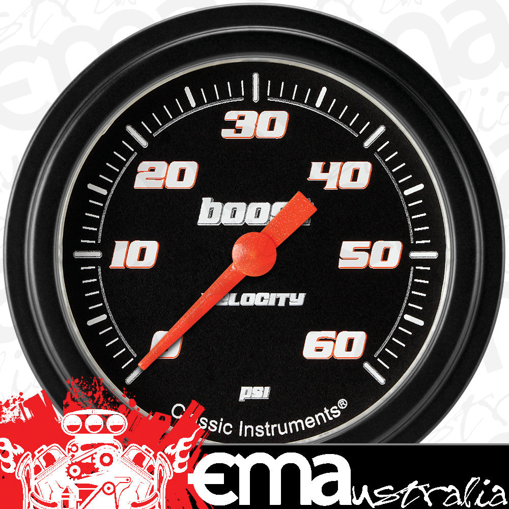 Classic Instruments VS343BBLF Velocity Black 2 5/8" Boost Gauge, 60 psi
