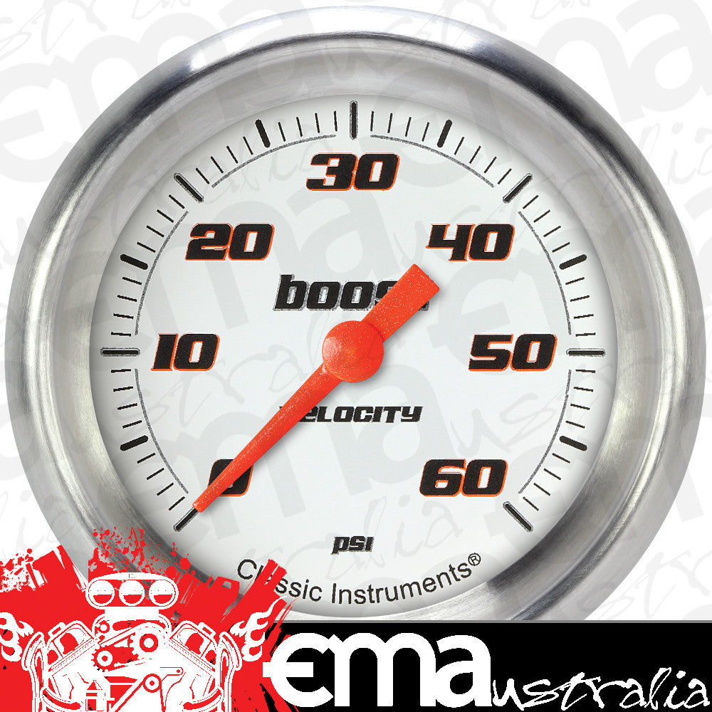 Classic Instruments VS343WAPF Velocity White 2 5/8" Boost Gauge, 60 psi