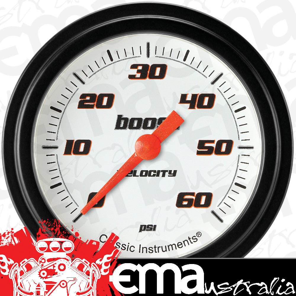 Classic Instruments VS343WBLF Velocity White 2 5/8" Boost Gauge, 60 psi
