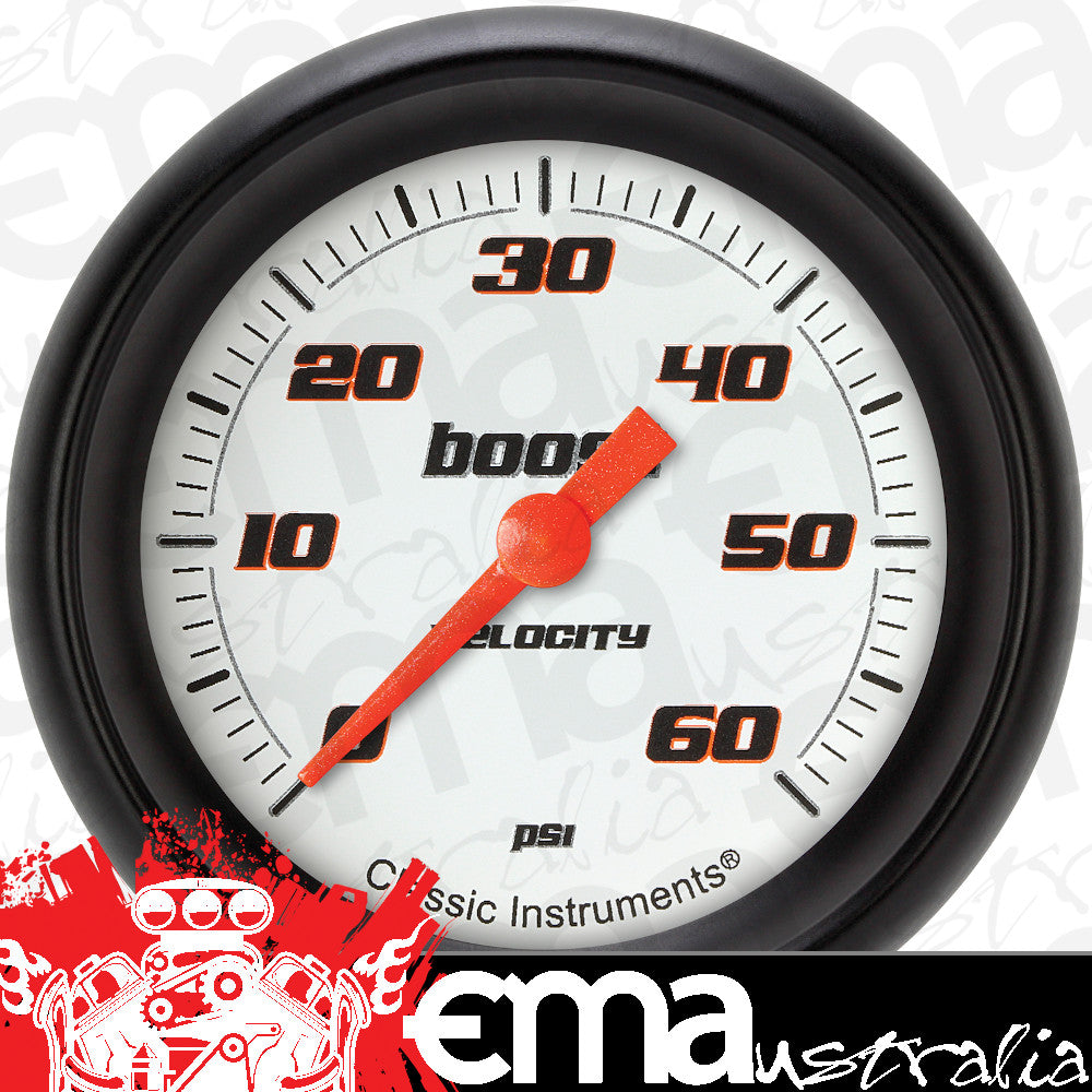 Classic Instruments VS343WBPF Velocity White 2 5/8" Boost Gauge, 60 psi