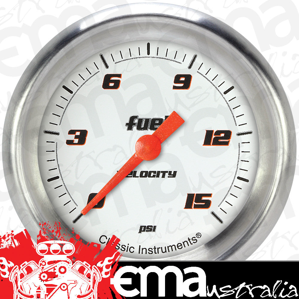 Classic Instruments VS345WAPF Velocity White 2 5/8" Fuel Pressure Gauge, 15 ps