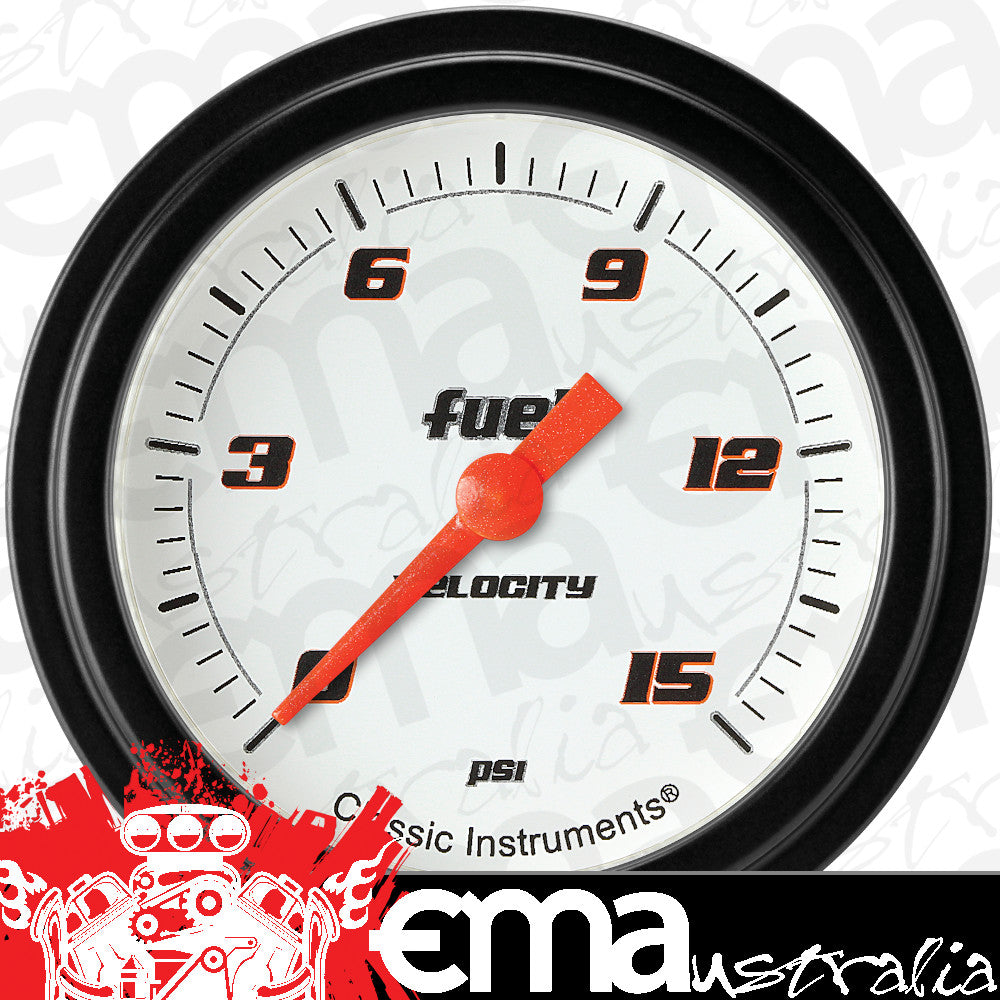 Classic Instruments VS345WBLF Velocity White 2 5/8" Fuel Pressure Gauge, 15 ps