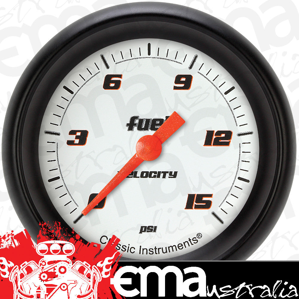 Classic Instruments VS345WBPF Velocity White 2 5/8" Fuel Pressure Gauge, 15 ps