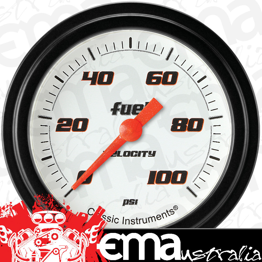 Classic Instruments VS346WBLF Velocity White 2 5/8" Fuel Pressure Gauge, 100 p