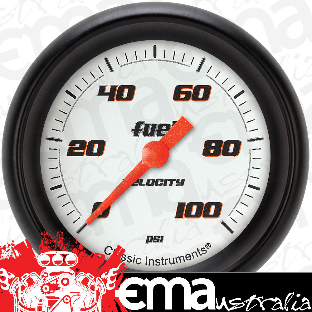 Classic Instruments VS346WBPF Velocity White 2 5/8" Fuel Pressure Gauge, 100 p