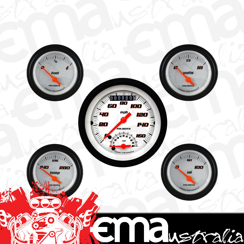 Classic Instruments VS35WBLF Velocity White w/ Black Bezel 3-3/8" Ultimate & 2
