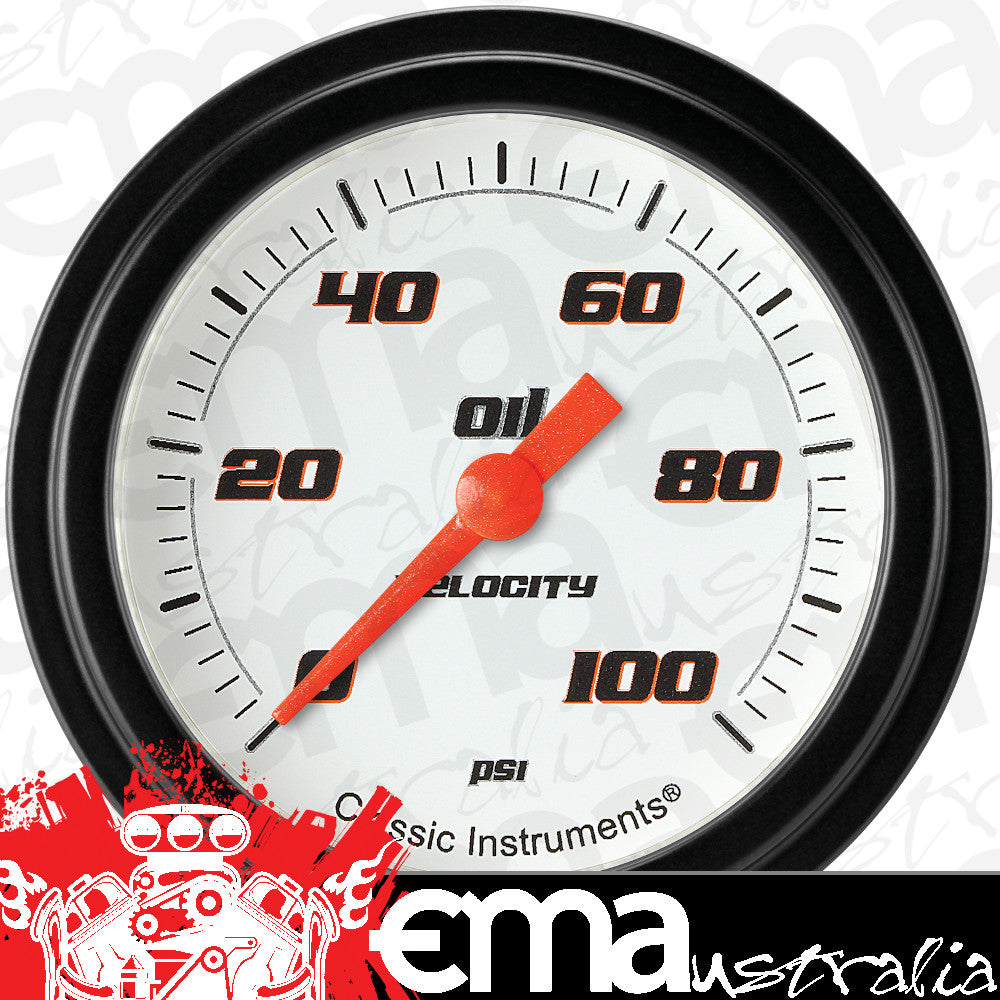 Classic Instruments VS381WBLF Velocity White 2 5/8" Oil Pressure Gauge