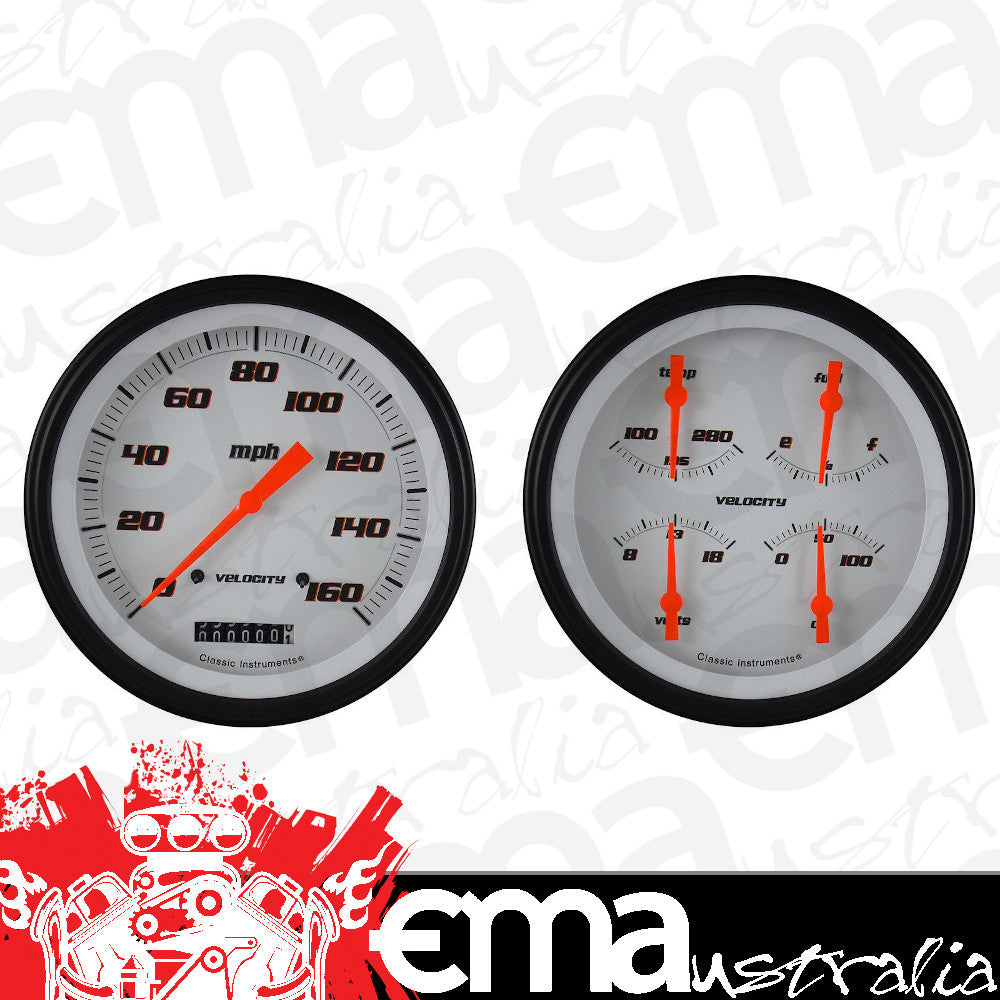 Classic Instruments VS52WBLF Velocity White w/ Black Bezel 4 - 5/8" Speedo & Qua