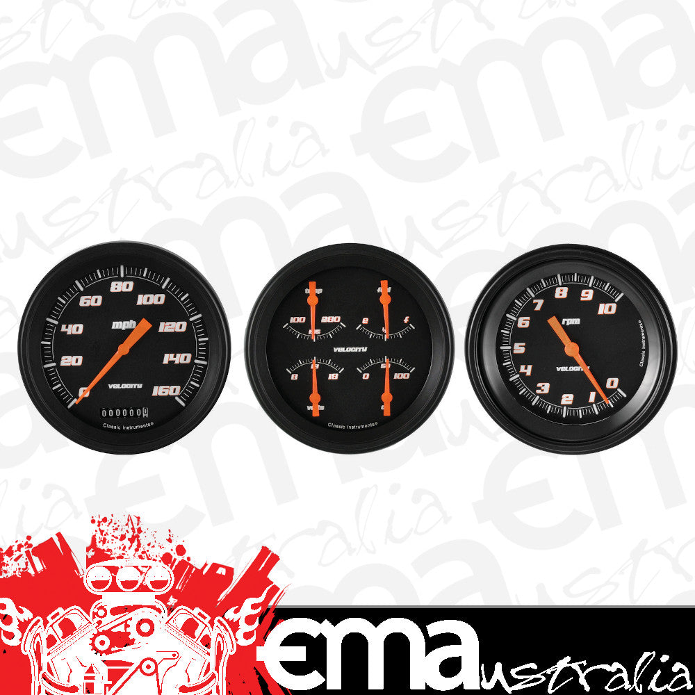 Classic Instruments VS53BBLF Velocity Black w/ Black Bezel 4 - 5/8" Speedo & Tac